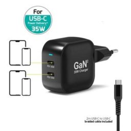 Cargador Port Designs 902035PEU USB-C 35W GaN Power Delivery 2 puertos Negro
