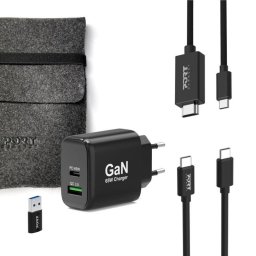 Cargador Port Designs 65W GaN USB-C y USB-A, Negro