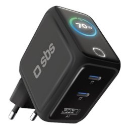 Cargador SBS TETRGANTFT70WK 30W 3 Puertos USB-C y USB-A Carga Rápida Negro
