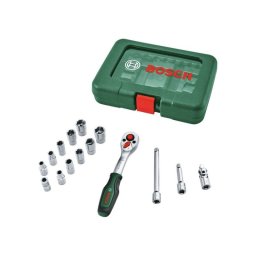 Juego De Carraca 1/4" Bosch 15 Piezas 93 Nm, Iso 3315, Mecanismo 7 Dientes, 5° Y Adaptadores Con Extensiones