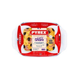 Pyrex Let's Share Fuente De Horno Rectangular De Vidrio Borosilicato 27 X 17 Cm, 1,4 L, Con Asas Anchas Y Grips. Apto Horno Hasta 300 °c Y Microondas/congelador