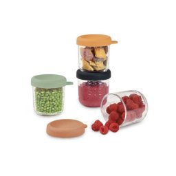Beaba Sunrise Color Mix Tarros De Vidrio Para Comida Infantil, Pack De 4 X 250 Ml, Tapa Hermética Suave, Graduados Ml/oz, Apilables, Aptos Para Congelar Y Esterilizar