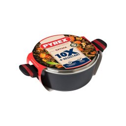 Pyrex Optima Faitout 24 Cm 4,1 L Negro Con Tapa De Vidrio, Aluminio Reciclado Y Recubrimiento Cerámico Antiadherente Compatible Con Inducción