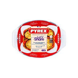 Pyrex Let's Share Set De 4 Fuentes De Vidrio Borosilicato Ovaladas Con Asas, 35 X 24 Cm, Aptas Para Horno Hasta 300 °c, Microondas Y Congelador