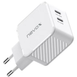 Cargador Nevox GaN 65W Dual USB-C PD QC3.0 Blanco
