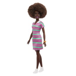 Muñeca Barbie Fashionistas 29,8 cm Pelo Rizado Negro Vestido Polo Rayas