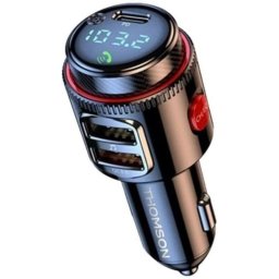 Thomson Transmisor Fm Bluetooth Para Coche Negro Con Carga Usb-c Pd 30w Y 2x Usb-a (48w), Display Led De Frecuencia Y Control Giratorio