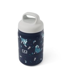 Monbento Handy Wolf Fiambrera Térmica 2 Compartimentos 350 Ml + 150 Ml, Para Niño, Asas Ergonómica Y Cierre Hermético, Diseño Lobo Y Naturaleza, Azul