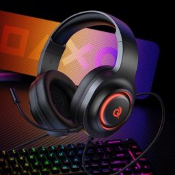 Auriculares QCY V200 Pro con cable USB-A, sonido 7.1 virtual, micrófono y RGB, negros