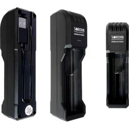 Cargador batería Li-Ion Sordin 14500 18650 USB negro