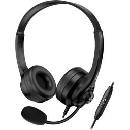 Auriculares Genius HS-235U AI con cable USB-C y USB-A para oficina, micrófono y Copilot, negro