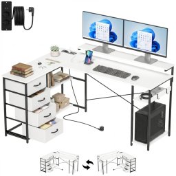 Homcom Escritorio Esquinero Reversible Con 4 Cajones De Tela Blanco