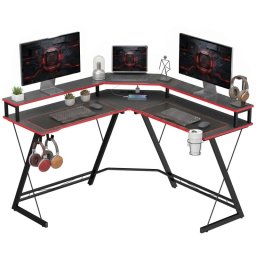 Homcom Escritorio Esquinero Con Enchufes Y Soporte Para Monitor 128x128 Cm Negro