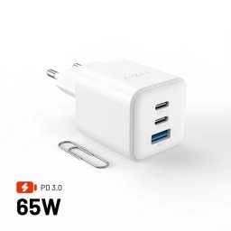 Cargador Fixed FIXCG65M-2C1A-WH 65W GaN 2x USB-C 1x USB-A Quick Charge