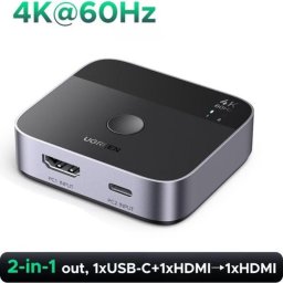 Conmutador KVM Ugreen AW503 2x1 4K@60Hz USB-C/HDMI