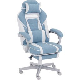 Silla Gaming Autrucker Reclinable con Reposapiés Retráctil Azul y Blanco