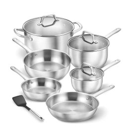 Juego 10 Piezas Ollas Sartenes Autrucker Acero Inoxidable Triple Fondo Inducción