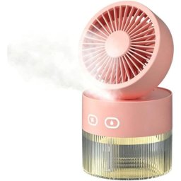 Mini Ventilador Humidificador Portátil Autrucker Rosa 3 Velocidades Luz Nocturna Plegable Depósito 350ml Inalámbrico