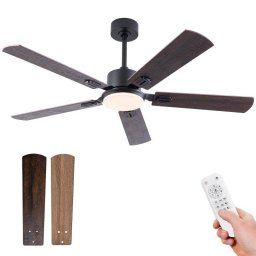 Ventilador de Techo con Luz Welltin EU52SH-5003BK-1L 20W 132cm 6 Velocidades Motor DC Silencioso Mando Reversible