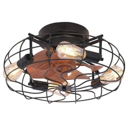 Ventilador de techo con luz Autrucker Vintage 50 cm Mando 6 velocidades Temporizador Reversible Rejilla metálica
