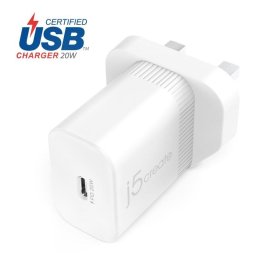 Cargador de pared j5create JUP1420 20W USB-C Power Delivery Blanco