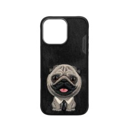 Funda para móvil Nimmy Big-eye 3D Bordada Black Pug para iPhone 16 Pro