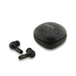 Auriculares inalámbricos Guess Bluetooth ENC con cancelación de ruido, diseño en polipiel negra y estuche negro