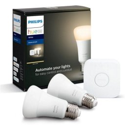 Philips Hue White Pack 2 Bombillas LED E27 9W Blanca + Puente