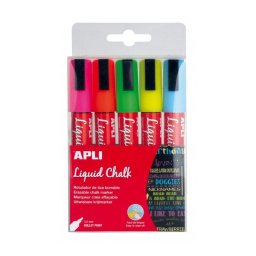 Apli 13959 Pack 5 Rotuladores Tiza Líquida Punta Redonda 5.5mm Colores Surtidos