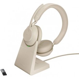 Jabra Evolve2 65 Auriculares Inalámbricos Beige + Soporte de Carga USB