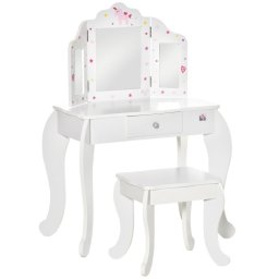 Homcom Tocador Infantil de Madera con Taburete Espejo y Cajón Rosa