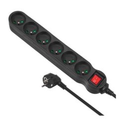Regleta Maclean MCE225 6 tomas Type F cable 1,5 m interruptor seguridad negra