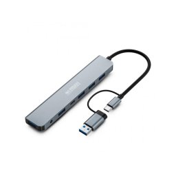 Hub URBAN FACTORY 7 puertos USB 5 Gbps modelo MHC70UF aluminio y LED