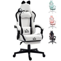 Silla Gamer Blanca Welltin Diseño Gato Reclinable 135° Con Reposapiés
