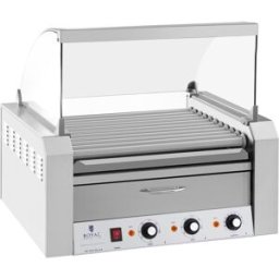 Royal Catering Asador de salchichas - 11 Rodillos - Cajón calentador - Acero inox 10010467