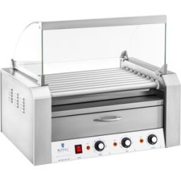 Royal Catering Asador de salchichas - 9 Rodillos - Cajón calentador - Acero Inox 10010468