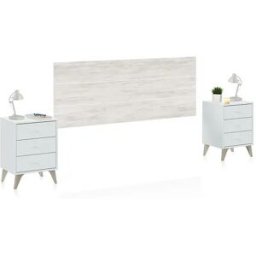 duehome Cabecero para cama de 135-150 cm y 2 mesitas con cajones en blanco artik y blanco velho Sweet Blanco Artik (Blanco Mate) – Blanco Velho