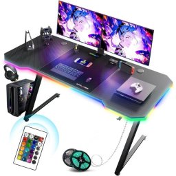 Mesa Gaming GTPLAYER 120x60 cm Superficie Fibra de Carbono con LED - Negro
