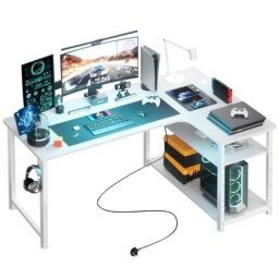 Mesa Gaming GTPLAYER L 120x80 Enchufe USB Estantes Blanco