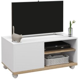 Homcom Mueble Tv De Salón Con Ruedas Para Televisores De 42" 80x45x39,5cm Blanco