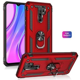 Funda para móvil Max Power Digital Anillo Giratorio Silicona y Policarbonato Roja Antideslizante para Xiaomi Redmi 9