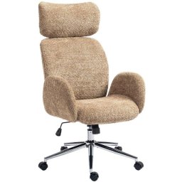 Silla de oficina Rolipo con reposacabezas ajustable, ergonómica, función de balanceo y altura ajustable, marrón