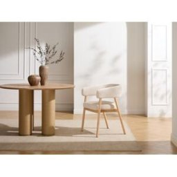Unique Conjunto de 2 sillas de tela y madera de hevea - Beige - JORAKA