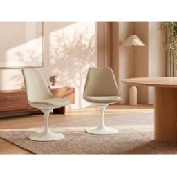 Unique Conjunto de 2 sillas de tela texturizada y acero - Beige y Blanco - XAFY
