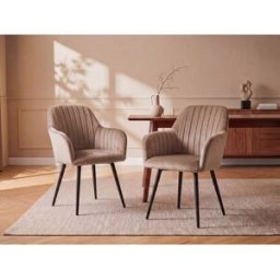 Unique Conjunto de 2 sillas con reposabrazos ELEANA - Terciopelo y metal negro - Beige