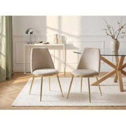 Unique Conjunto de 6 sillas de terciopelo y metal dorado - Beige - NEBINA