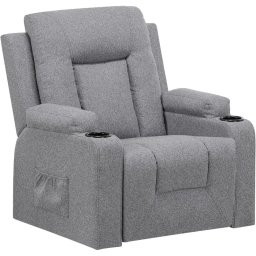 Sillón Relax De Tela Para Salón Con Respaldo Ajustable Manual, Reposapiés Extraíble, Giro 360°, Portavasos, Bolsillos Laterales Y Diseño Ergonómico - Gris Oscuro