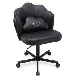 Silla De Escritorio En Forma De Flor Con Ruedas, Silla De Maquillaje Con Doble Respaldo Y Cojín Nube, Silla Giratoria Altura Ajustable, Silla De Oficina Para Dormitorio Homeoffice, Cuero Pu - Negro