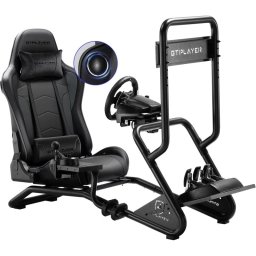 Gtplayer Cockpit Simulador Con Altavoces 3d Monitor Y Pedales Ajustable - Negro