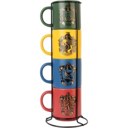 Set De 4 Tazas Harry Potter Con Soporte De Metal Porcelana 300 Mls